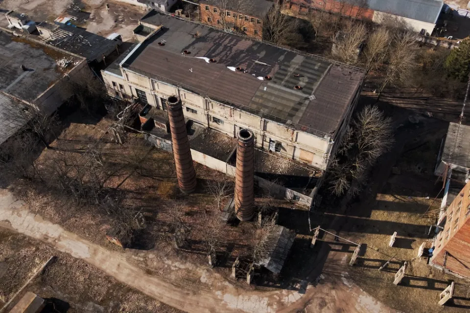 Abandoned industrial factory site.